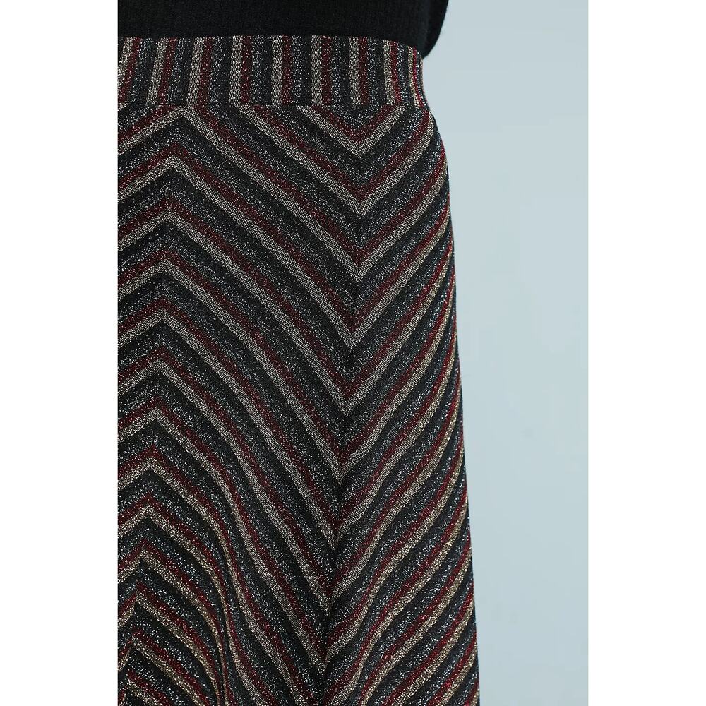 Anthropologie x Maeve Women's Chevron Shine Skirt Midi A Line Black Metallic M - Picture 4 of 10
